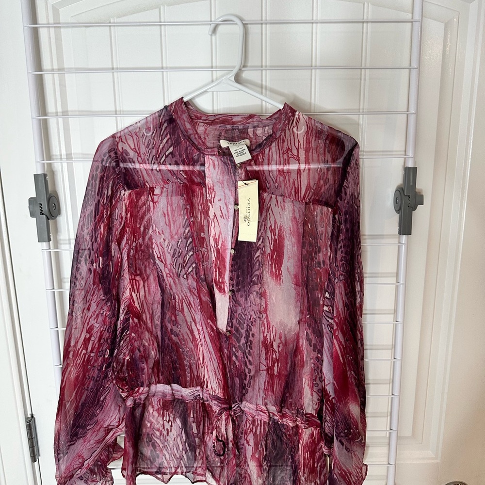 Vertigo Paris Sheer Burgundy silk Blouse
